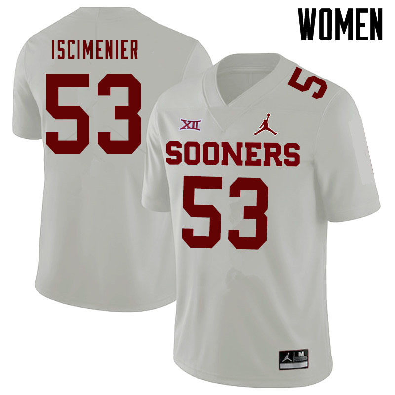Jordan Brand Women #53 Jared Iscimenier Oklahoma Sooners College Football Jerseys Sale-White